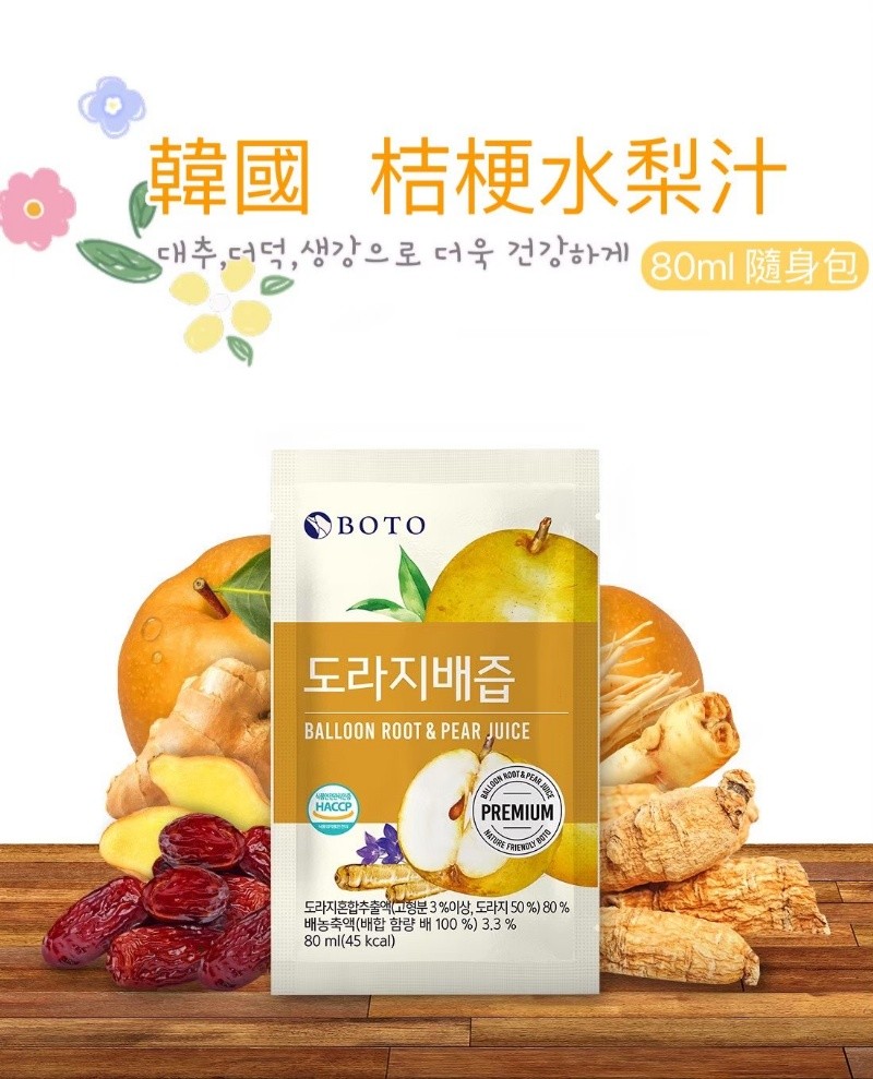 KKS1400152－韓國BOTO 桔梗水梨汁/80ml (一組10包)