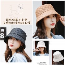 FB3943 韓版時尚小香風百搭PU軟皮格紋盆帽