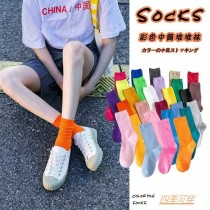 FB4146 新款日系多彩糖果色薄款中筒堆堆襪 (一組5雙)